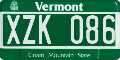 VT license plate XZK086