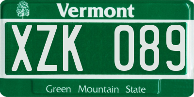 VT license plate XZK089