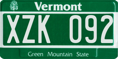 VT license plate XZK092