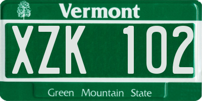 VT license plate XZK102