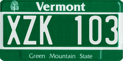 VT license plate XZK103