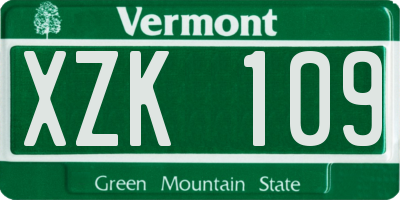 VT license plate XZK109