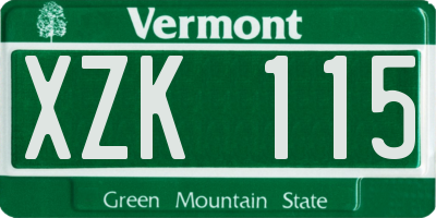 VT license plate XZK115