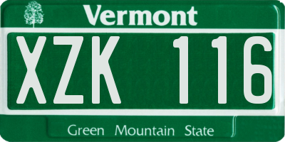 VT license plate XZK116