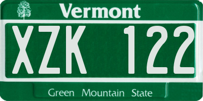 VT license plate XZK122