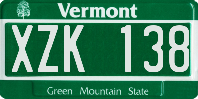 VT license plate XZK138