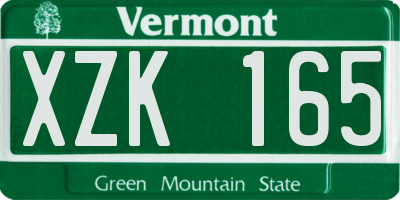 VT license plate XZK165