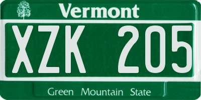 VT license plate XZK205