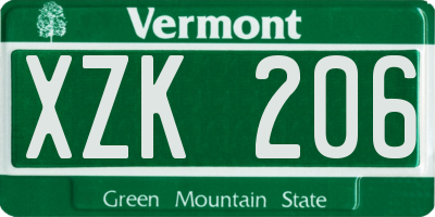 VT license plate XZK206