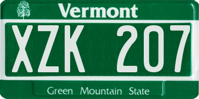 VT license plate XZK207