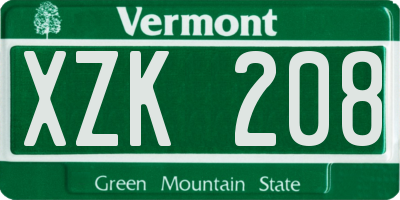 VT license plate XZK208