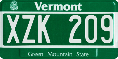 VT license plate XZK209
