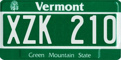 VT license plate XZK210