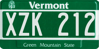 VT license plate XZK212
