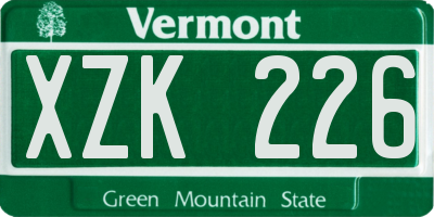 VT license plate XZK226