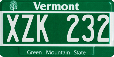 VT license plate XZK232