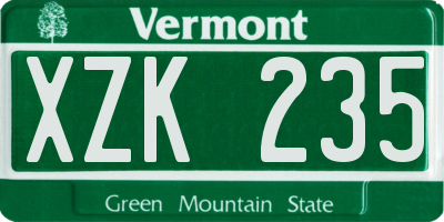 VT license plate XZK235