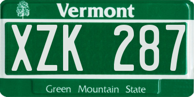 VT license plate XZK287