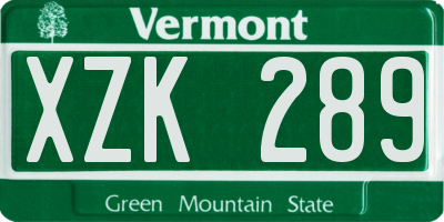 VT license plate XZK289