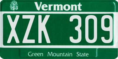 VT license plate XZK309