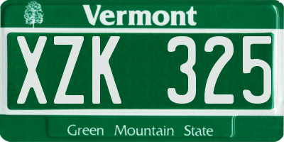 VT license plate XZK325