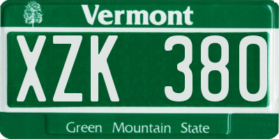 VT license plate XZK380