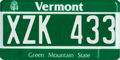 VT license plate XZK433