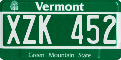 VT license plate XZK452