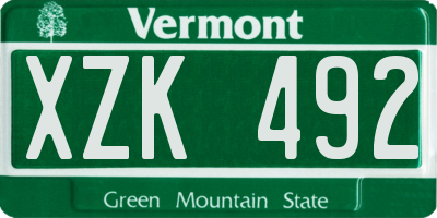 VT license plate XZK492