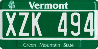 VT license plate XZK494