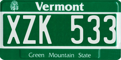 VT license plate XZK533