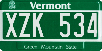 VT license plate XZK534