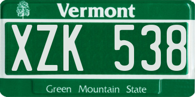 VT license plate XZK538