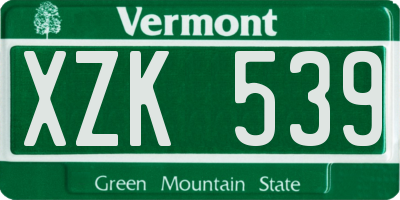 VT license plate XZK539