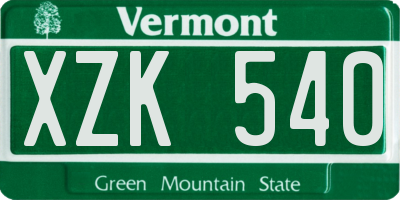 VT license plate XZK540