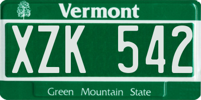 VT license plate XZK542