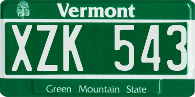 VT license plate XZK543