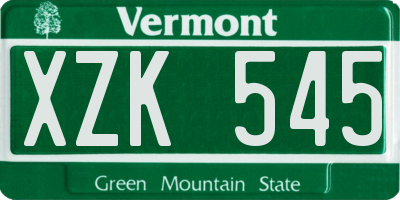 VT license plate XZK545