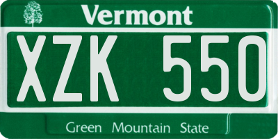 VT license plate XZK550