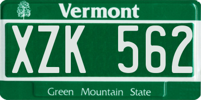 VT license plate XZK562