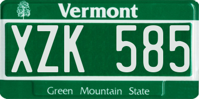 VT license plate XZK585