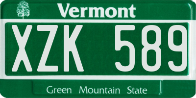 VT license plate XZK589