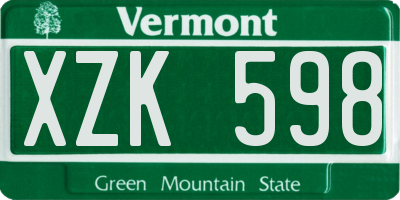 VT license plate XZK598