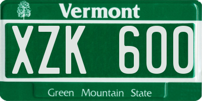 VT license plate XZK600