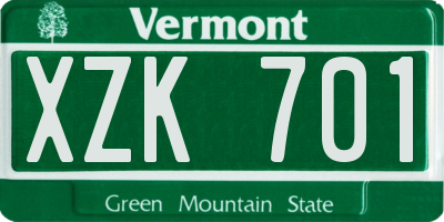 VT license plate XZK701