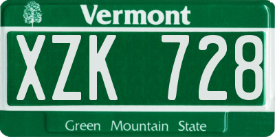 VT license plate XZK728