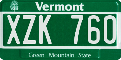 VT license plate XZK760