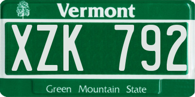 VT license plate XZK792