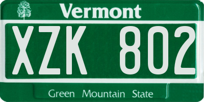 VT license plate XZK802