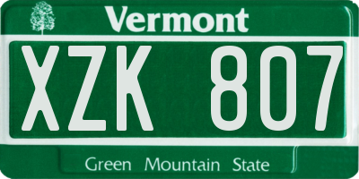 VT license plate XZK807